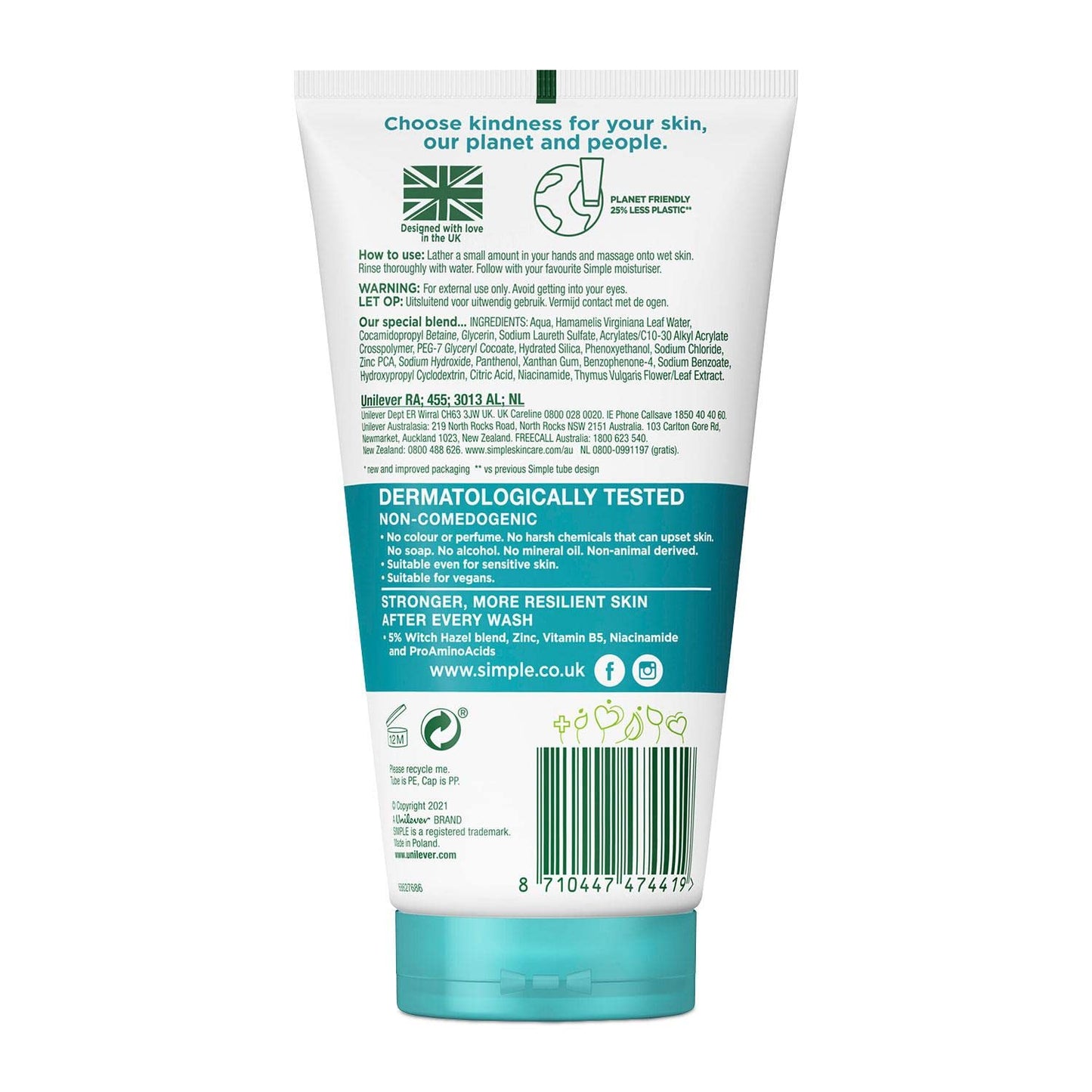 Simple Daily Skin Detox Purifying Facial Wash,